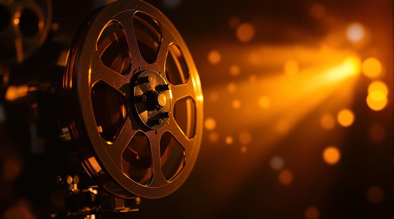 黄瓜影视 - 经典影视作品放映室,怀旧老电影放映机投射温暖光芒